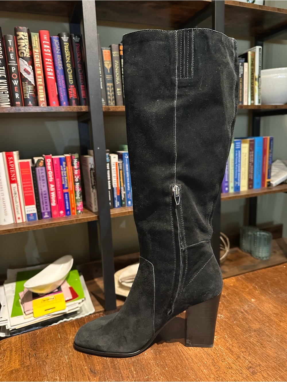 Dolce Vita Black Suede Knee High Boots Sz 9.5 Block Heel Side Zip - Picture 7 of 14